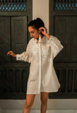 Stunning Embroidered Ivory White Patchwork Shirt Dress