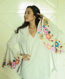 Embroidered Bell sleeves White Women's office Party top