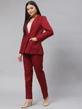 Classic Work Blazer & Trouser Women's Pant Suit Set - Wine Red