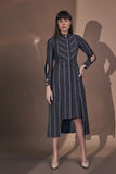 High Low Stripe Cotton Dress With Cut-out Sleeves
