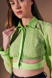 Evening Ladies Green Crop Collar Top
