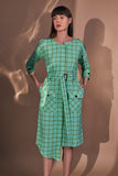Green Checkered Cotton Women's Work Dress