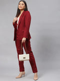 Classic Work Blazer & Trouser Women's Pant Suit Set - Wine Red