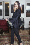 Black Women's Bell sleeves Embroidered Top