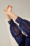 Ladies Blue Full sleeves Organza Bow-tie Top