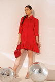 Red Knee-Length Party Full Sleeves Dress