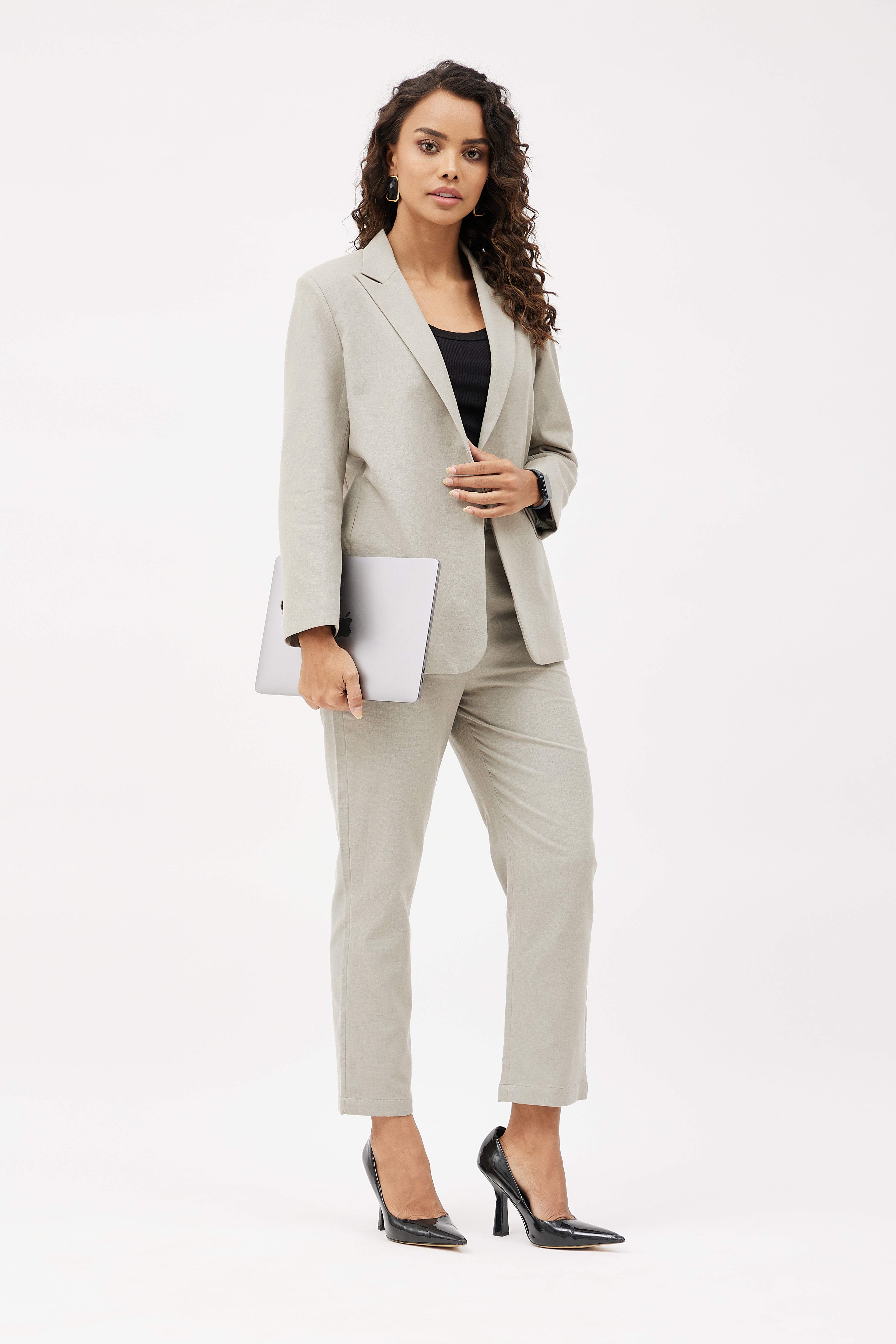 Classic Work Blazer  Trouser Womens Linen Pant Suit Set  Grey  The  Ambition Collective