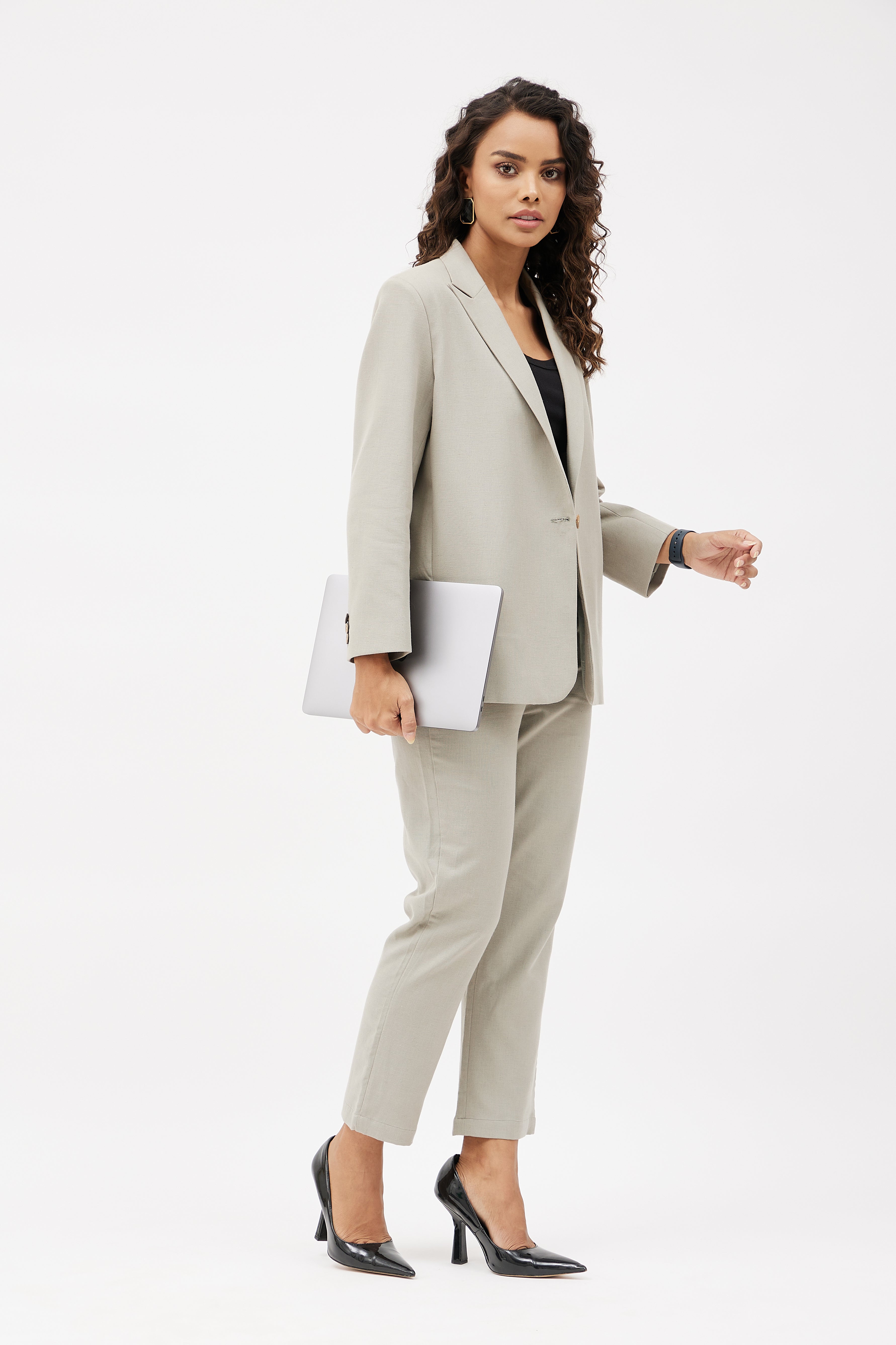 Classic Work Blazer & Trouser Women's Linen Pant Suit Set - Grey – The  Ambition Collective