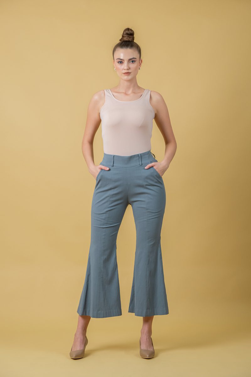 Ladies Grey Formal Bell Bottom Pants - Main Image