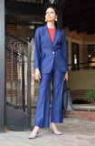 Blue Wide-Leg Stretch Wool Trousers