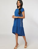 Elegant Women's Blue Flare Embroidered Dress