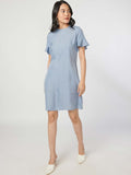Work Solid Flare Sleeve Dress for Ladies