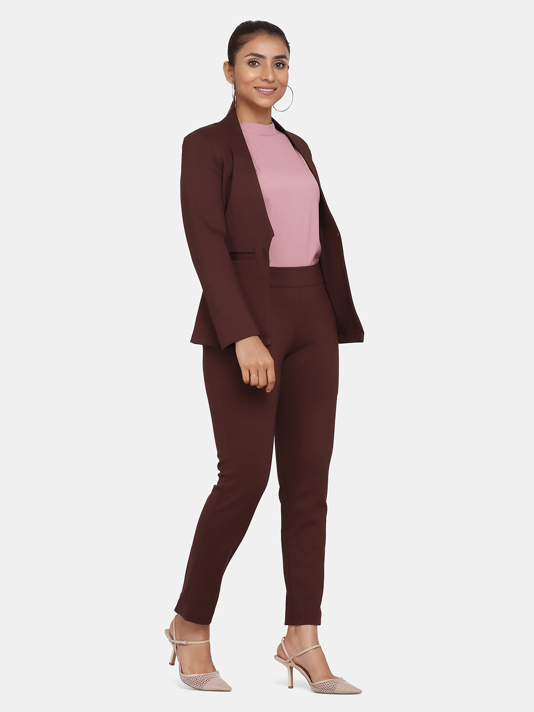 Stretch Pant Suit for Women - Chocolate Brown
