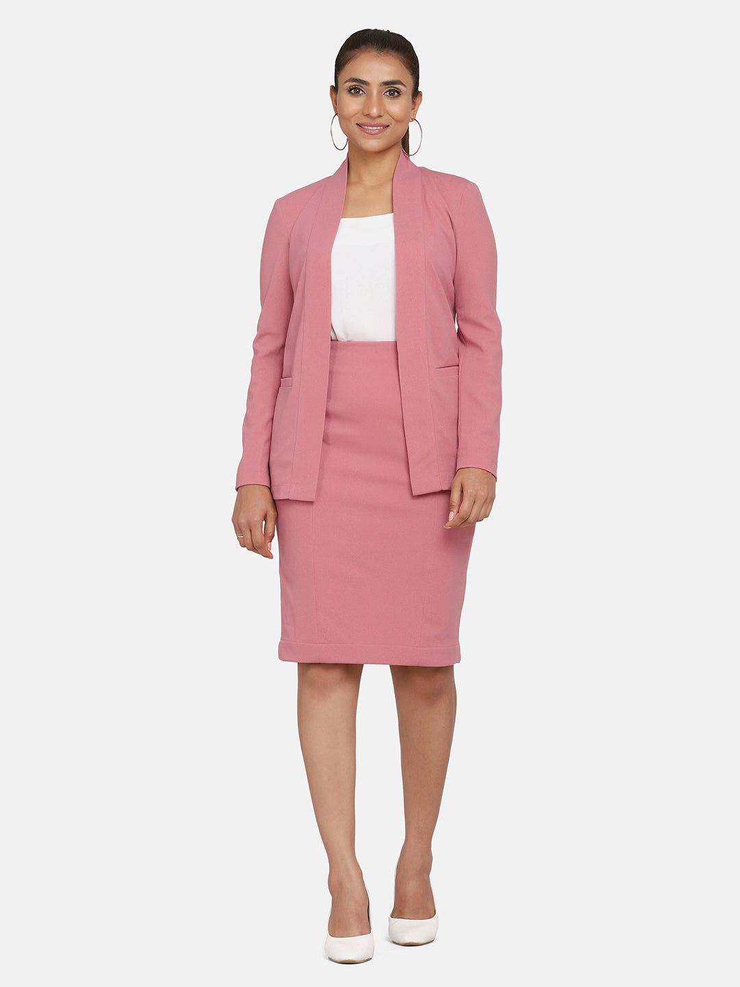 Women s Work Formal Stretch Skirt Suit Pink The Ambition Collective