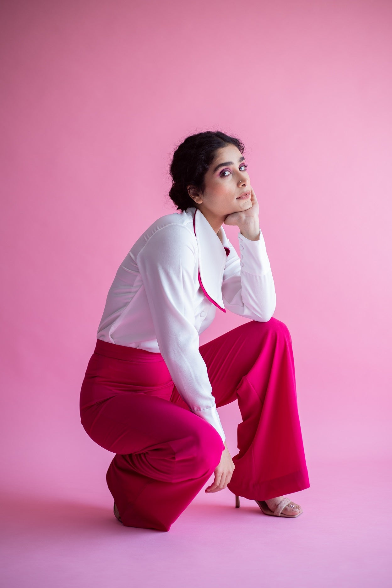 White and Hot Pink stylish office party co ord set. The Ambition Collective