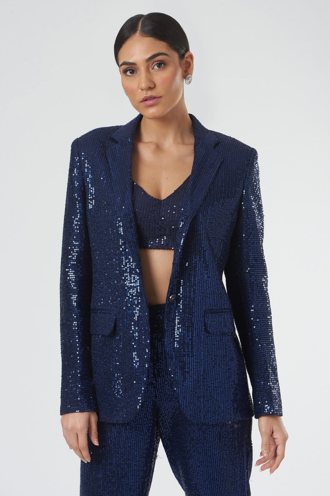 Navy Blue sequin blazer for Women s Evening wear The Ambition Collective