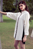 White Back Floral Embroidered 100% Cotton Shirt Dress