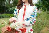 White Cotton Silk Full Sleeves Multi Embroidered Shirt Dress