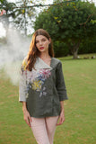 Grey Floral Full sleeves Women's Top