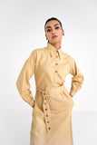 Tan Brown Belted Cotton Midi Dress