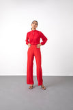 Red Flowing Neck-Tie Blouse for officewear