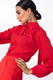 Red Flowing Neck-Tie Blouse for officewear