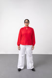 Red Flowing Neck-Tie Blouse for officewear