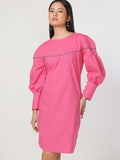 Cotton Office Puff Long Sleeve Colourful Dress