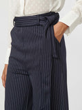 Navy Blue and White Pinstripe Flared Trouser for women