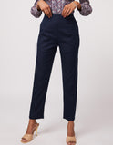 Women's Navy Blue Straight Fit Twill Trouser