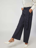 Navy Blue and White Pinstripe Flared Trouser for women