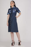 Blue Knee Length Comfortable Formal Shirt Dress