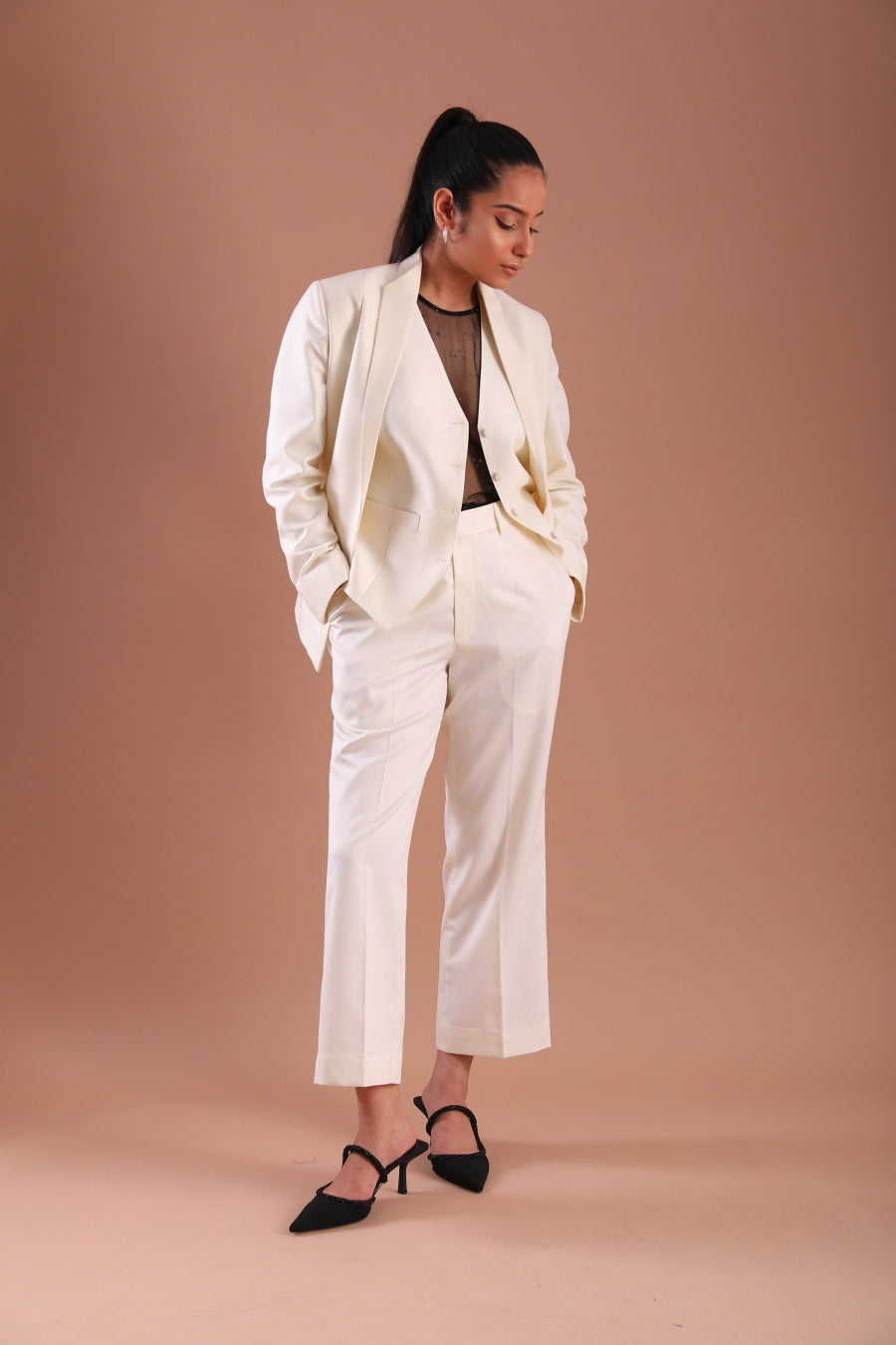 Women's Formal Statement White Three Piece Suit - Main Image