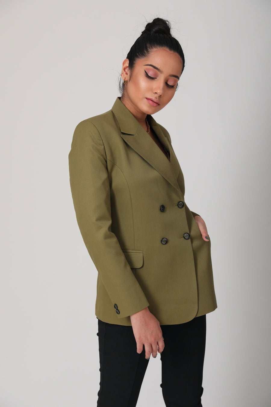 Fitted Olive Green Office Blazers For Women XS Green