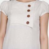 Breathable Beige 100% Cotton Flap Detail Top