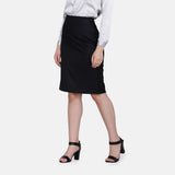 Black Cotton Straight Pencil Fit Office Skirt