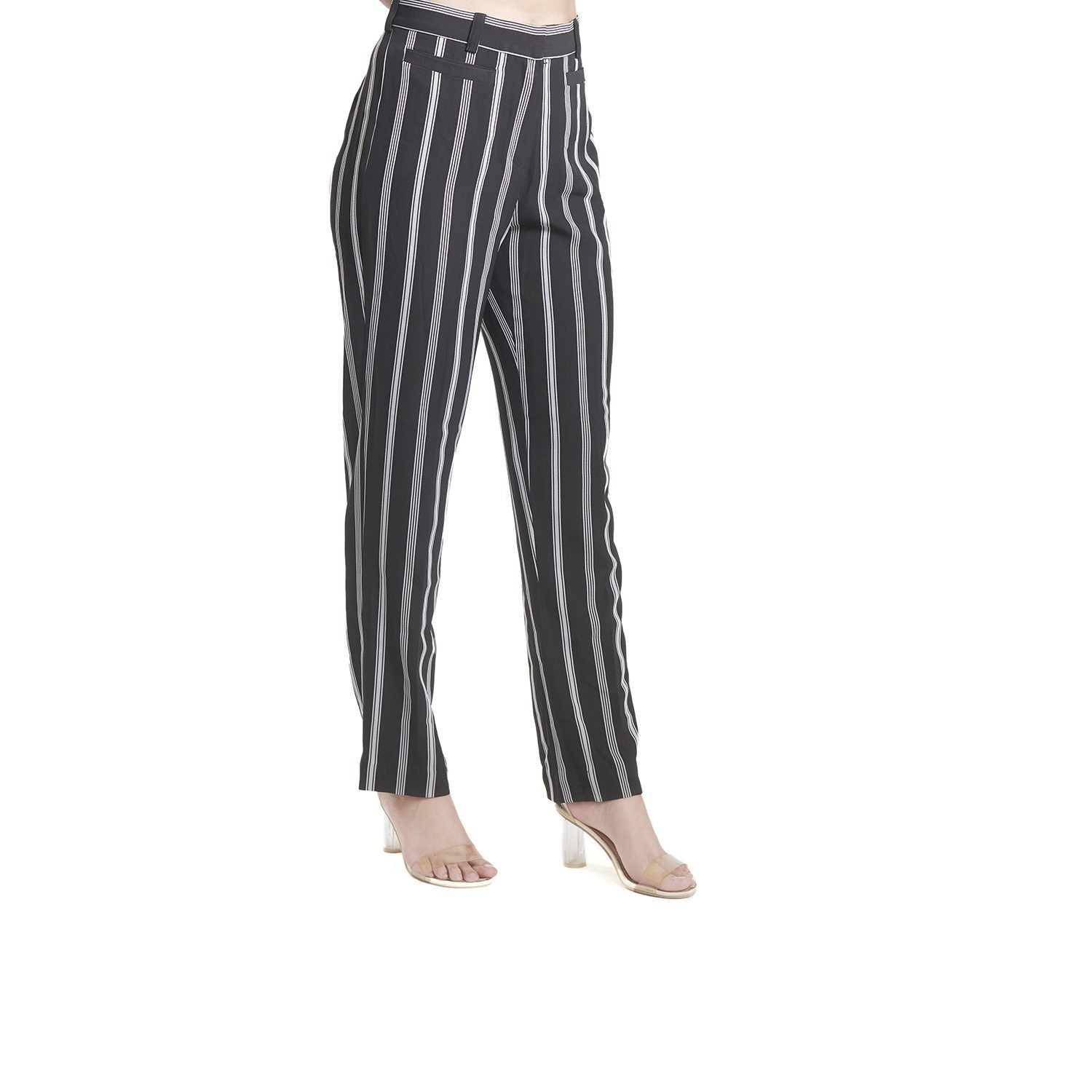 Black and White Striped Women's Regular Fit Trouser The Ambition Collective Black and White Striped Women's Regular Fit Trouser The Ambition Collective