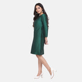 Bottle Green Taffeta Silk A line Party Dress 