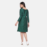 Bottle Green Taffeta Silk A line Party Dress 