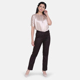 Regular Fit Ladies Brown Poly Cotton Trouser