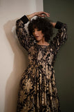 Floral printed women's evening black and gold dress