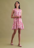 Pink Floral Women's mini dress with detachable belt