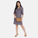 Fossil Grey Cotton Shirt knee length Women's Dress
