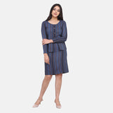 Grey Striped Cotton Power Sutra Skirt Suit 