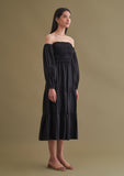 Black midi puff sleeve dress