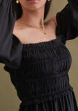 Black office wear dress with puff sleeves 