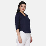 Navy Blue Women's Office Wear Cotton Top