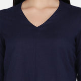 Navy Blue Women's Office Wear Cotton Top