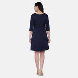 Navy Blue Poly Satin Skater Evening Dress