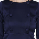 Navy Blue Poly Satin Skater Evening Dress